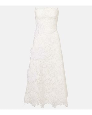 Costarellos Floral-Applique Lace Gown - White