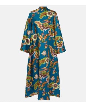 La DoubleJ Bedrucktes Midikleid Magnifico Aus Seide - Blau
