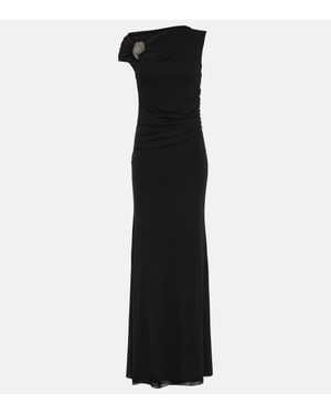 Alexander McQueen One-shoulder Crystal-embellished Gathered Jersey-crepe Gown - Black