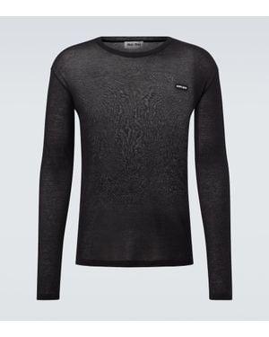 Miu Miu Camiseta De Jersey De Algodon Con Logo - Negro