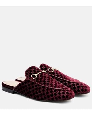 Gucci Princetown Horsebit Velvet Mules - Red