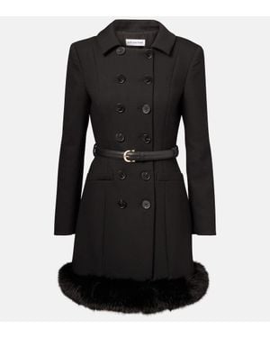 Self-Portrait Belted Faux Fur-Trimmed Minidress - Black