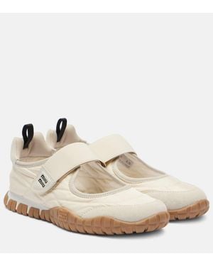 Miu Miu Mary-Jane-Ballerinas Tyre Mit Veloursleder - Natur