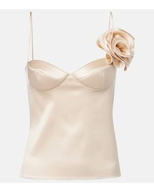 Magda Butrym Floral-Applique Silk-Blend Satin Top - Natural
