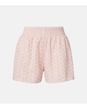 Velvet Iris Embroidered Cotton Poplin Shorts - Pink