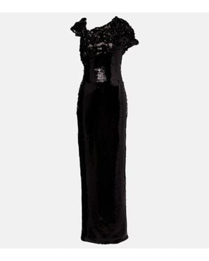 Marmar Halim Asymmetric Sequined Gown - Black