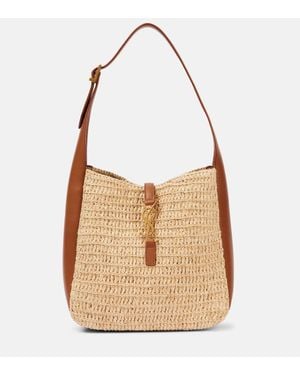 Saint Laurent Bolso Al Hombro Le 5 A 7 Small De Rafia - Marrón