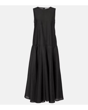 Asceno Rita Gathered Cotton And Silk Maxi Dress - Black