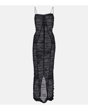 Dolce & Gabbana Sheer Draped Tulle Midi Dress - Black