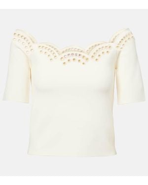 Altuzarra Posy Scalloped Off-Shoulder Crepe Top - White