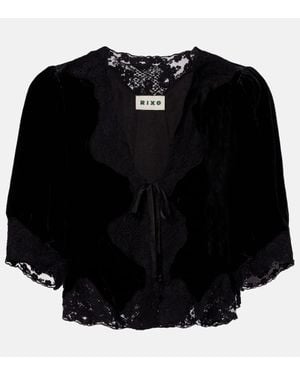 RIXO London Top Ursula Aus Samt Mit Spitze - Schwarz