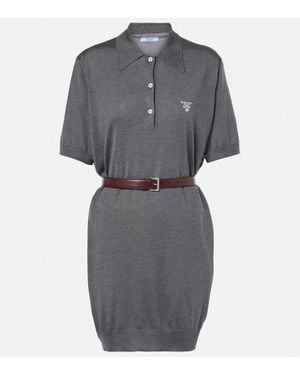 Prada Robe Polo En Soie - Gris