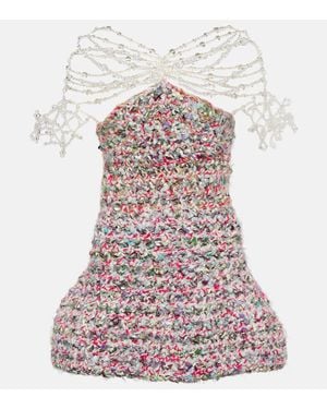 SUSAN FANG Beaded Crochet Minidress - White
