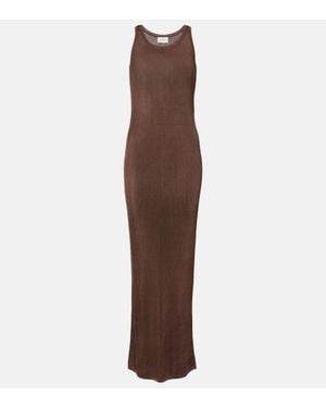 Saint Laurent Maxikleid Aus Rippstrick - Braun