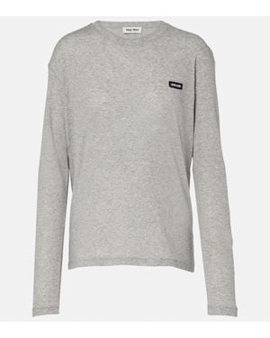 Miu Miu Embroidered Cotton Jersey T-Shirt - Grey