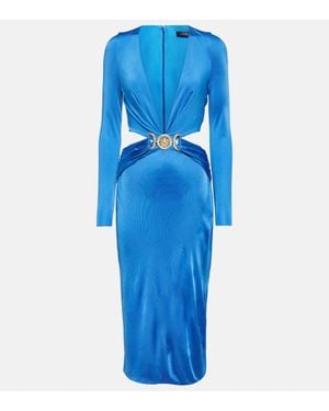 Versace Medusa Biggie Cutout Satin Midi Dress - Blue