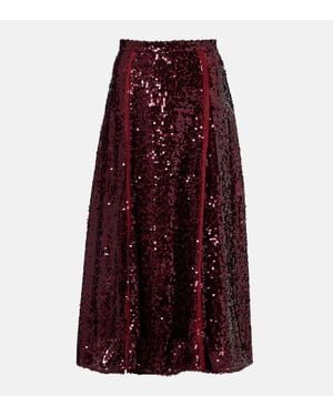 Erdem Sequined Georgette Midi Skirt - Purple