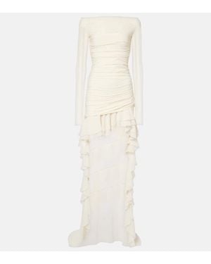 Blumarine Ruffled Jersey And Georgette Minidress - White