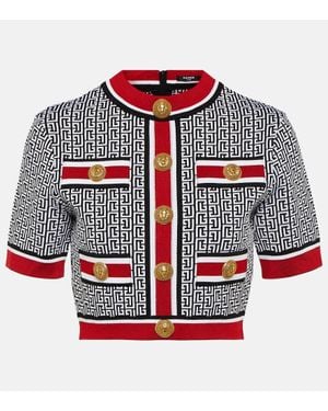 Balmain Schnappte sich im Monogramm -Strick die Oberseite - Rot