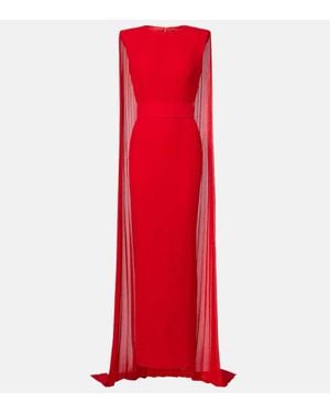 Solace London Tavia Caped Pleated Gown - Red