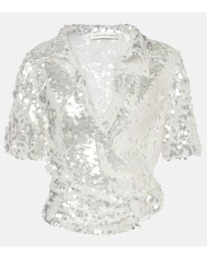 Christopher Esber Sequined Semi-sheer Polo Shirt - White