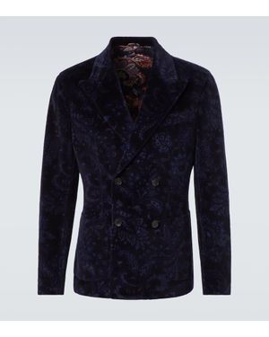 Etro Double-Breasted Cotton-Blend Velvet Blazer - Blue