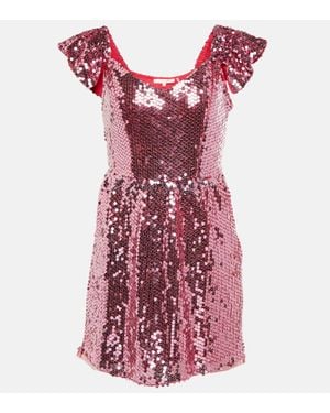 LoveShackFancy Aliva Sequin Mini Dress - Red
