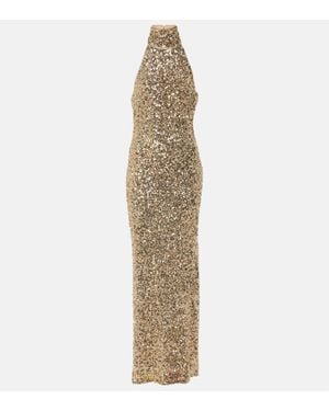 ROTATE BIRGER CHRISTENSEN Sequined Halterneck Gown - Natural