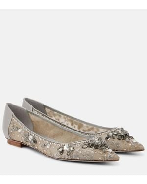 Rene Caovilla Ballerine Con Pelle E Cristalli - Metallizzato