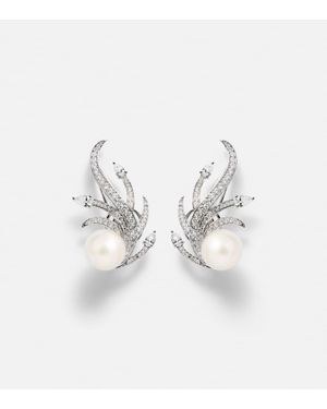YEPREM 18Kt Clip-On Earrings With Diamonds And Freshwater Pearls - White