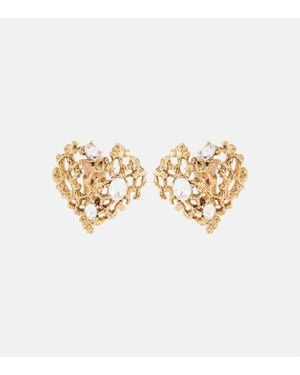 Oscar de la Renta Orecchini Clip-On Coral Heart Con Cristalli - Bianco