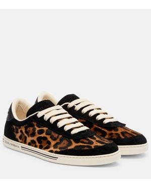 Dolce & Gabbana Saint Tropez Light Suede-Trimmed Calf Hair Trainers - Brown