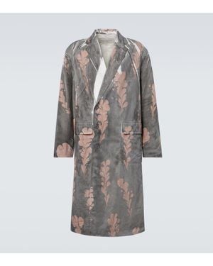 Dries Van Noten Printed Double-Breasted Cotton Coat - Gray