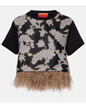 La DoubleJ La Scala Embroidered Feather-Trimmed Top - Black