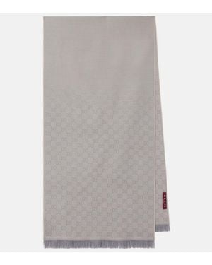 Gucci Gg Jacquard Wool Scarf - Gray
