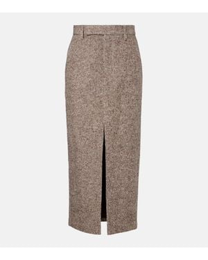 Brunello Cucinelli Jupe Midi En Laine Et Soie - Marron