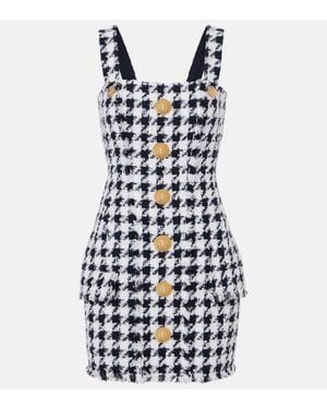 Balmain Houndstooth Tweed Minidress - Blue