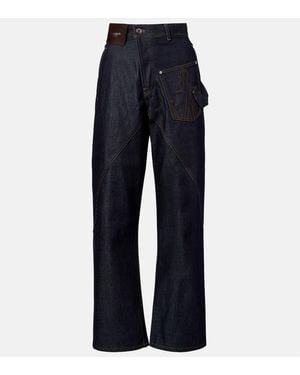 JW Anderson Bestickte High-Rise Straight Jeans - Blau