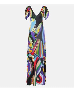 Emilio Pucci Abito Lungo Orchidee And Iride - Blu