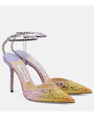Jimmy Choo Salones Saeda 100 De Saten Con Cristales - Metálico
