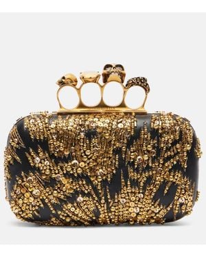 McQueen Knuckle Small Embellished Leather Clutch - Metallic