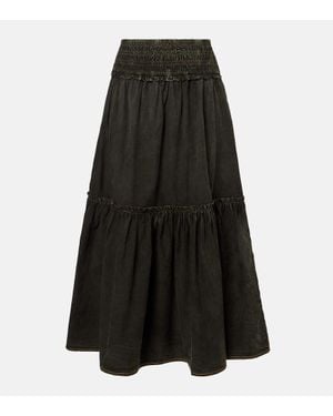 Ganni Smocked Tiered Cotton Maxi Skirt - Black