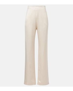 TOVE High-Rise Satin Straight Pants - Natural