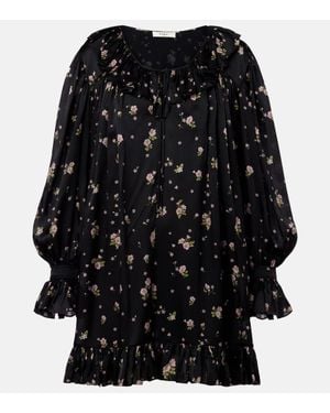 Chloé Gathered Silk Charmeuse Minidress - Black