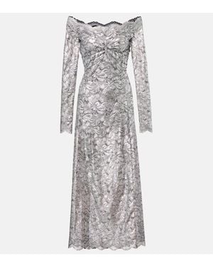 Rabanne Metallic-Effect Lace Maxi Dress - Gray