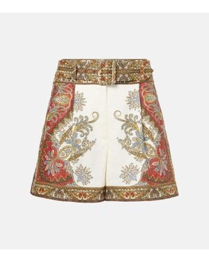 Veronica Beard Shorts Hobbes De Lino Floral - Metálico
