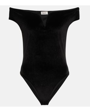 Nanushka Gesa Off-Shoulder Velvet Bodysuit - Black