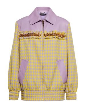 Versace Leather-trimmed Checked Wool Jacket - Purple