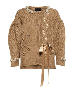 Simone Rocha Cardigan a trecce con perle bijoux - Marrone