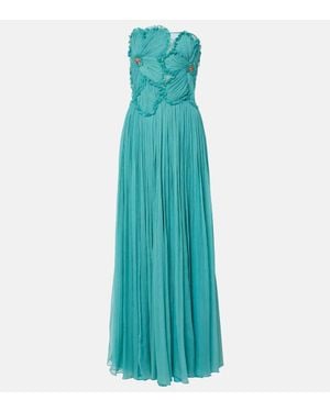 Costarellos Adamaris Embellished Silk-Blend Chiffon Gown - Blue
